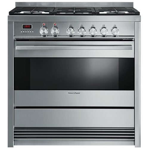 Fisher & Paykel - 3.6 Cu. Ft. Self-Cleaning Freestanding Dual Fuel Convection Range - Brushed stainless steel/black glass - Front_Standard