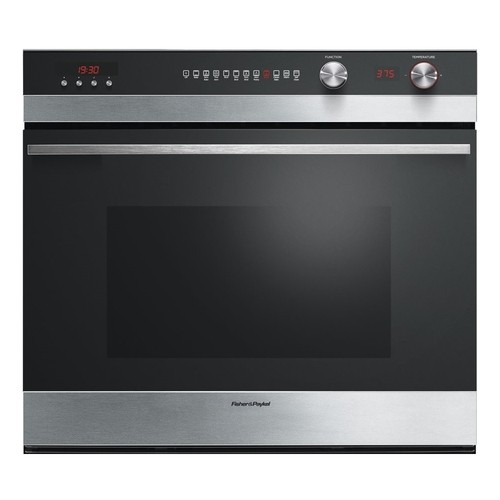 Fisher & Paykel - 29.9" Built-In Single Electric Convection Wall Oven - Brushed stainless steel/black glass - Front_Standard