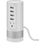 Insignia - 1-Outlet/4-USB Surge Protector - White with silver accents